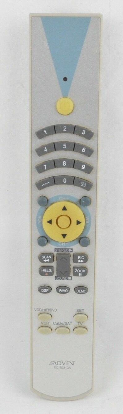 Original Advent RC-T03-0A Replacement Remote Control TV VCR DVD Silver